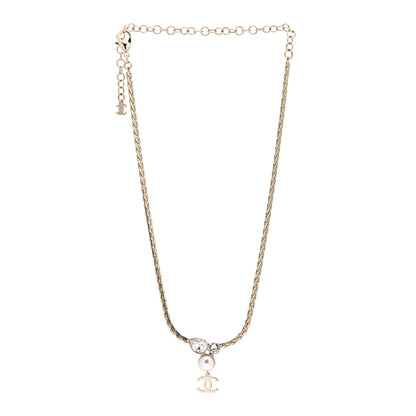 Chanel Pearl Crystal CC Teardrop Braided Necklace Gold 3 of 4