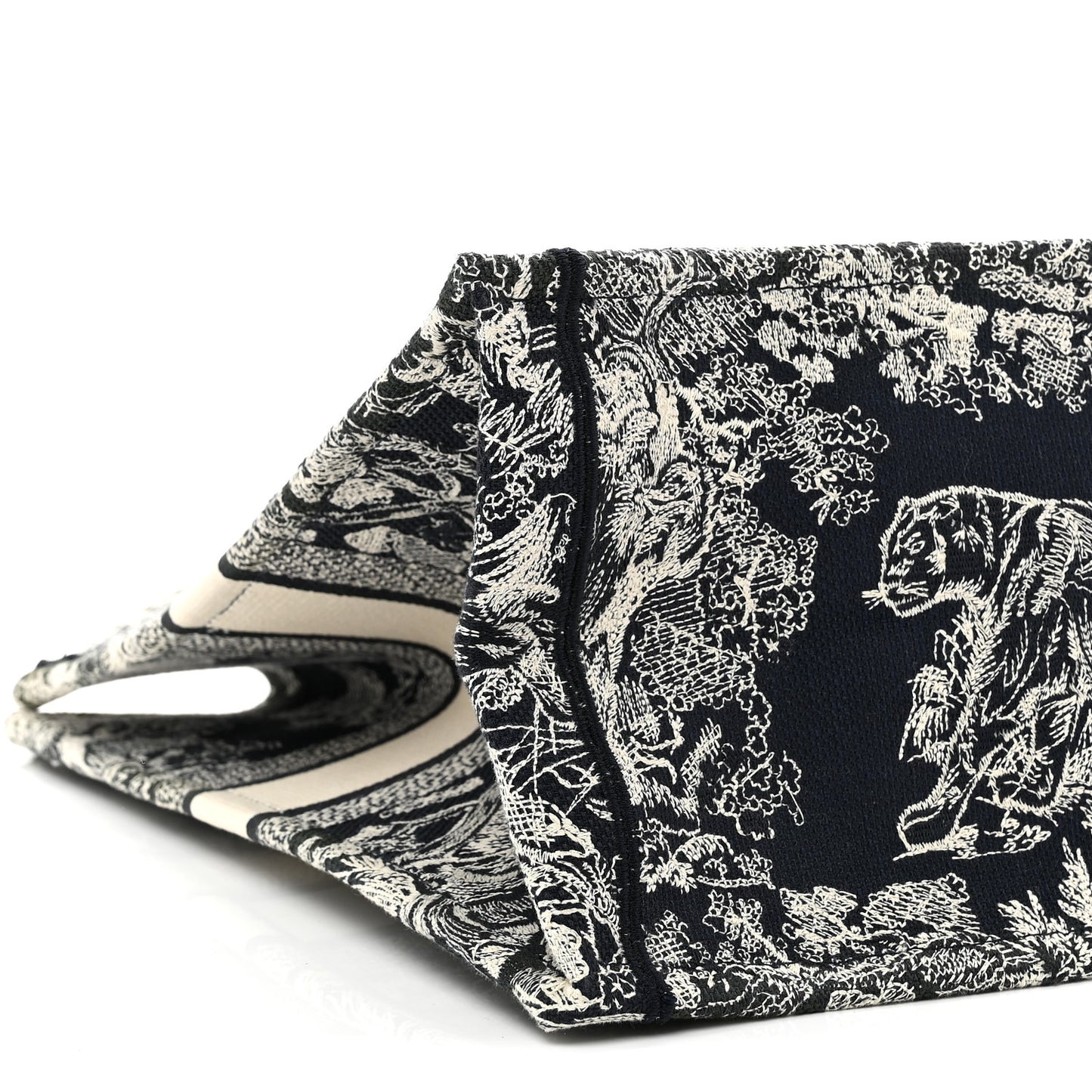 Canvas Embroidered Large Toile De Jouy Reverse Book Tote Blue