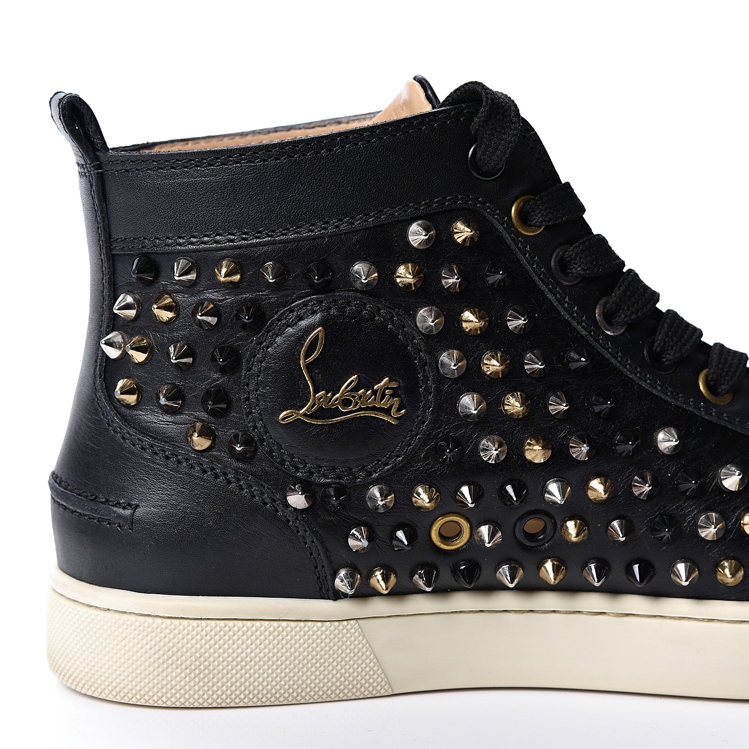 Christian Louboutin Calfskin Womens Louis Spikes Flat Sneakers 37 Black Multi 11 of 11