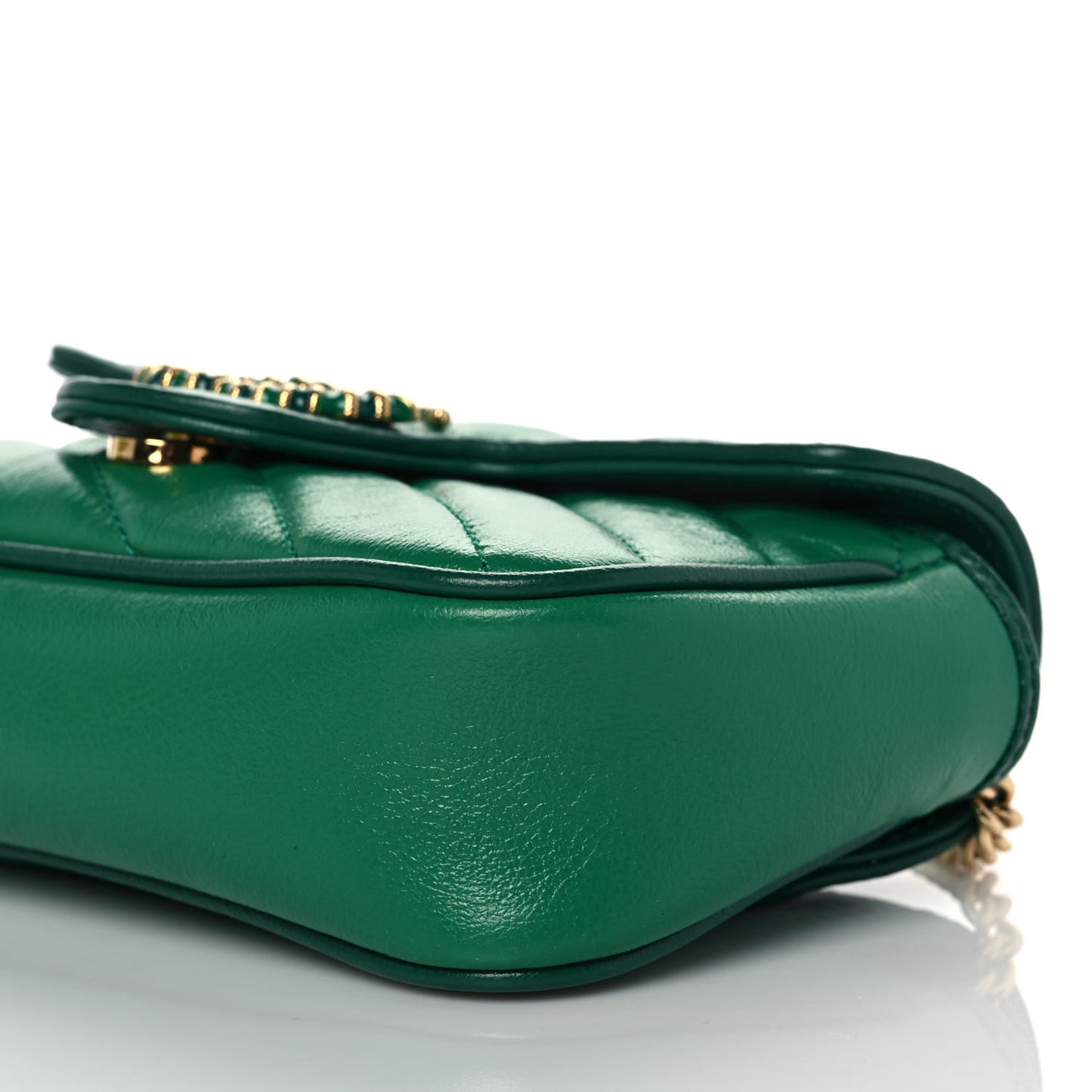 Azalea Calfskin Enamel Matelasse Diagonal Super Mini Torchon GG Marmont Shoulder Bag New Shamarock Emerald
