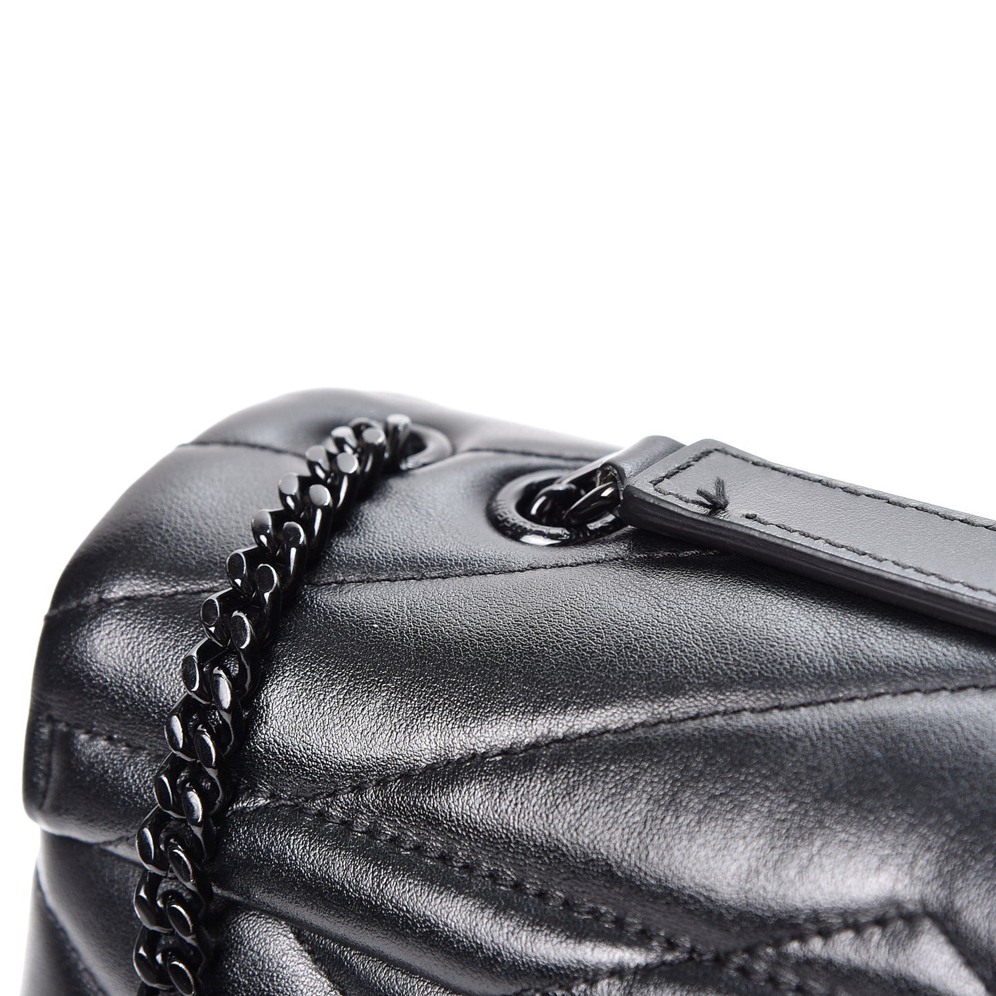 Calfskin Y Quilted Monogram Small Loulou Chain Satchel Black