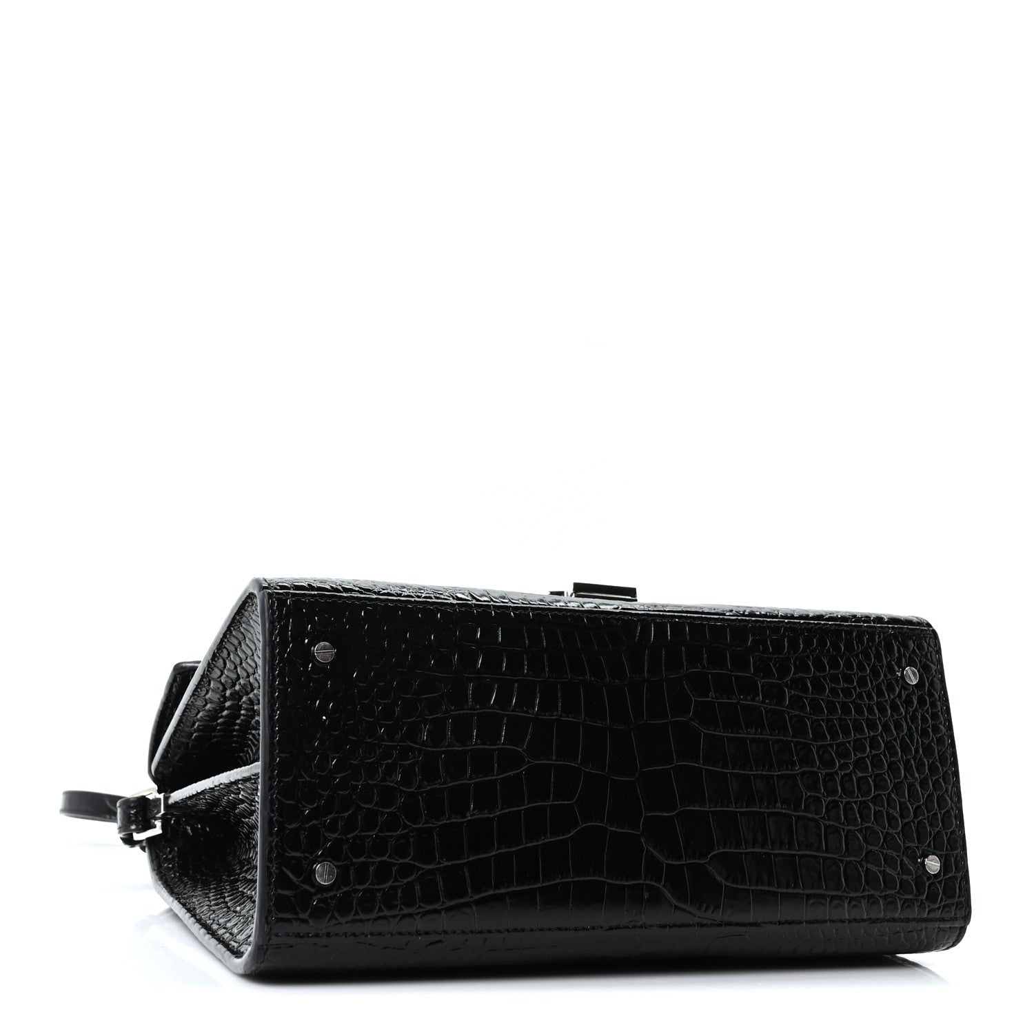 Saint Laurent Calfskin Crocodile Embossed Medium Classic Monogram Cassandra Top Handle Black Rouge Legion 4 of 10