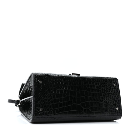 Saint Laurent Calfskin Crocodile Embossed Medium Classic Monogram Cassandra Top Handle Black Rouge Legion 4 of 10