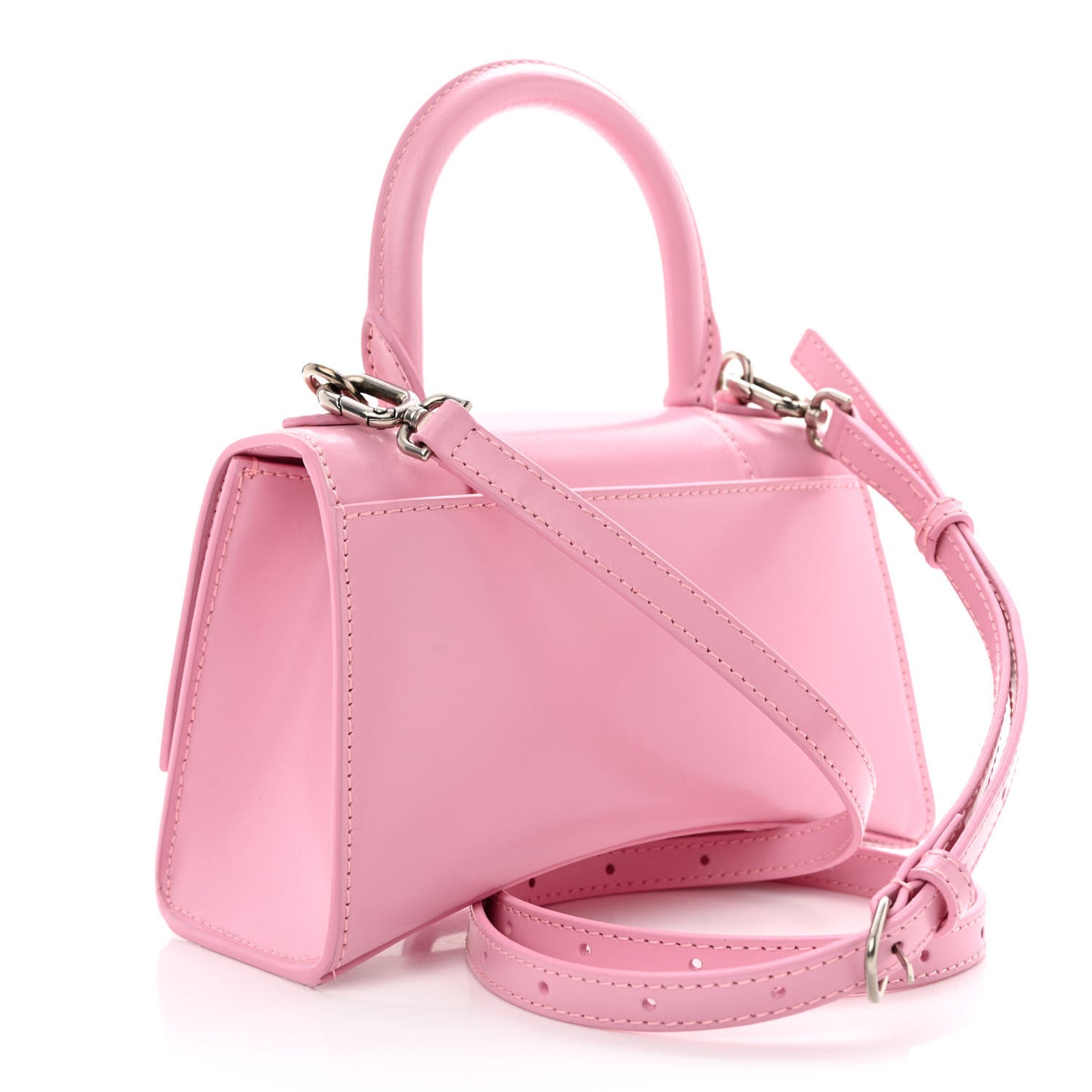 Shiny Box Calfskin Tonal B Hourglass Top Handle Bag XS Candy Pink
