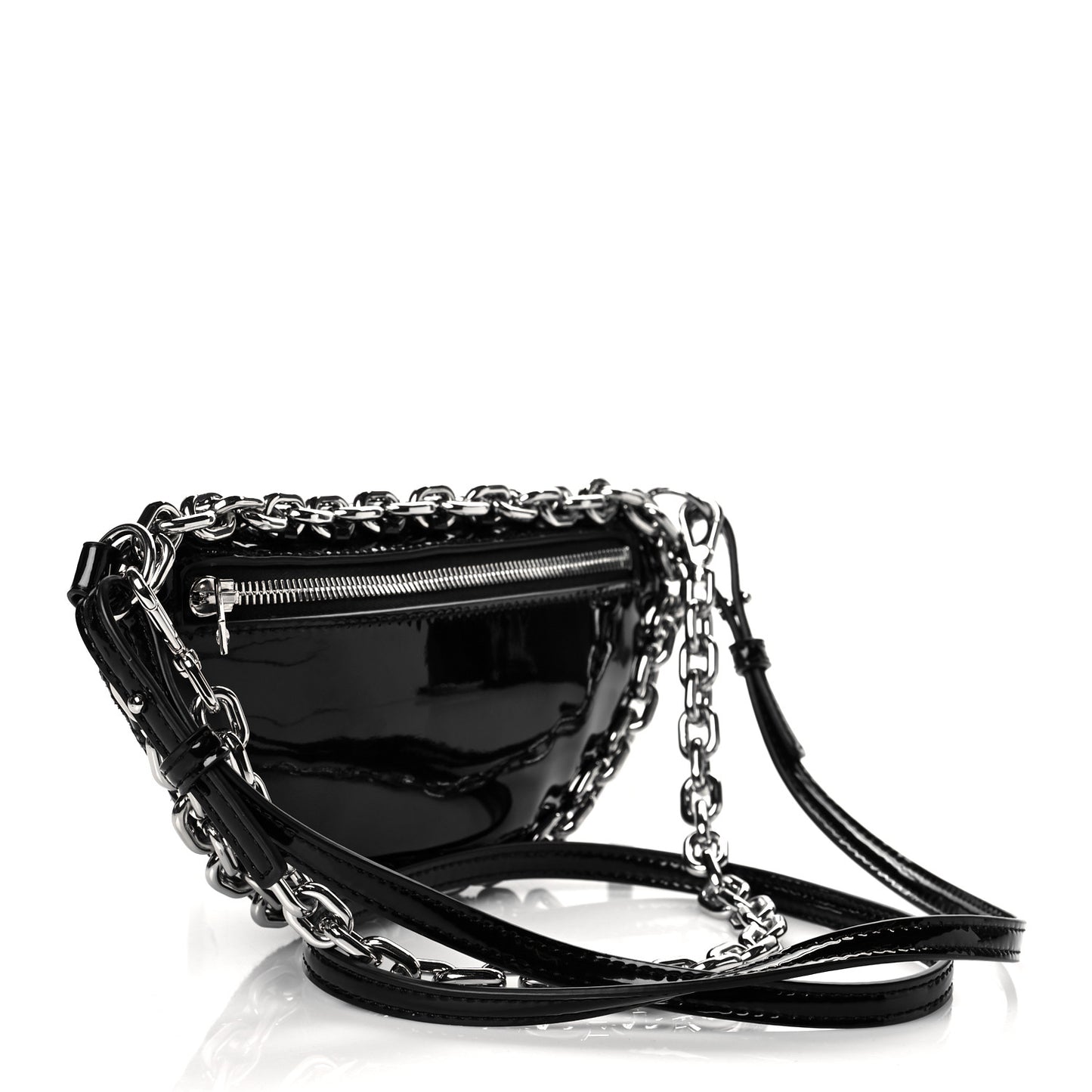 Patent Tweed Chain Embellished Attica Belt Bag Black