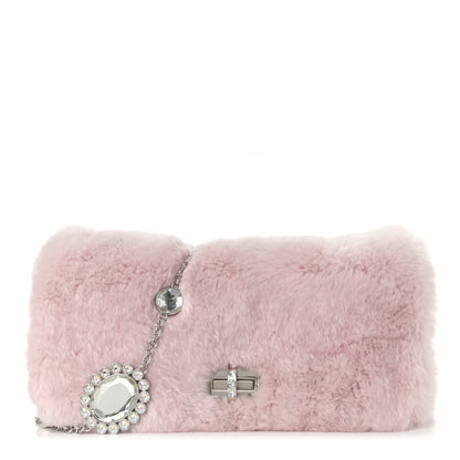 Miu Miu Rabbit Fur Crystal Flap Clutch Rosa 1 of 9