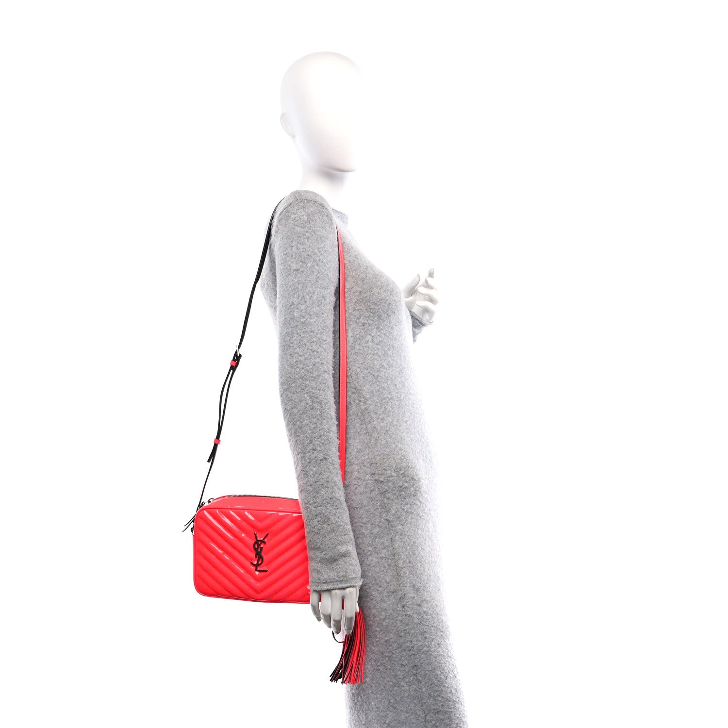 Saint Laurent Patent Calfskin Matelasse Monogram Lou Camera Bag Neon Pink 3 of 11