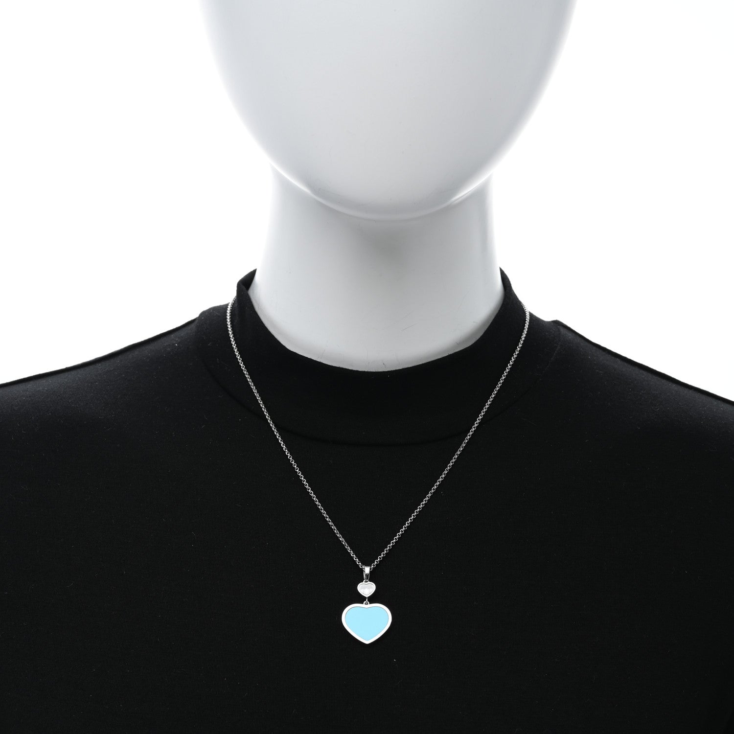 Chopard 18K White Gold Diamond Turquoise Happy Hearts Necklace 3 of 4