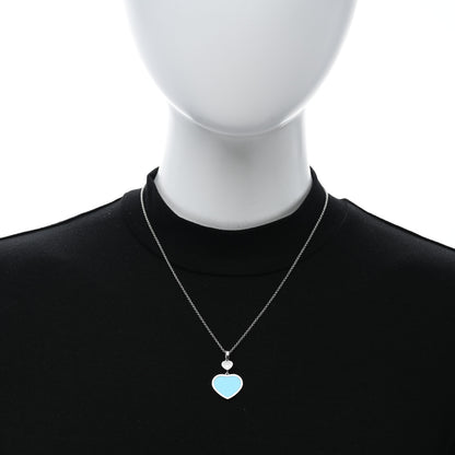 Chopard 18K White Gold Diamond Turquoise Happy Hearts Necklace 3 of 4