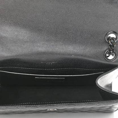 Saint Laurent Grain De Poudre Textured Mixed Matelasse Triquilt Medium Monogram Satchel Black 4 of 11