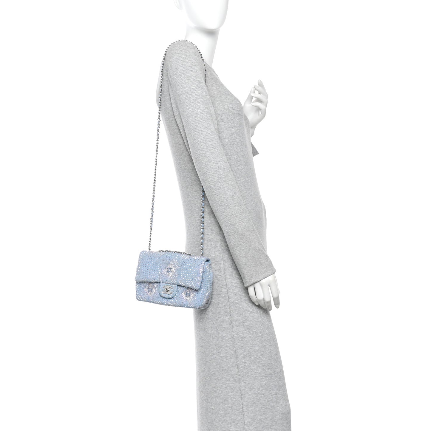 Denim Strass Evening Flap Bag Blue