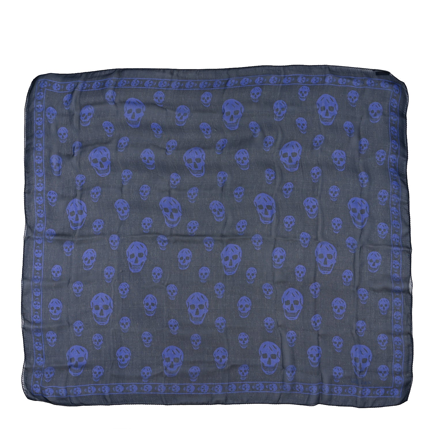 Alexander McQueen Silk Chiffon Skull Scarf Black Blue 1 of 3