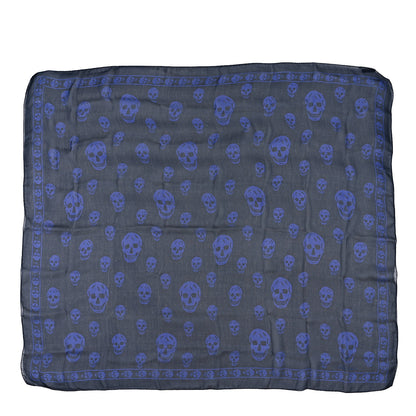 Alexander McQueen Silk Chiffon Skull Scarf Black Blue 1 of 3