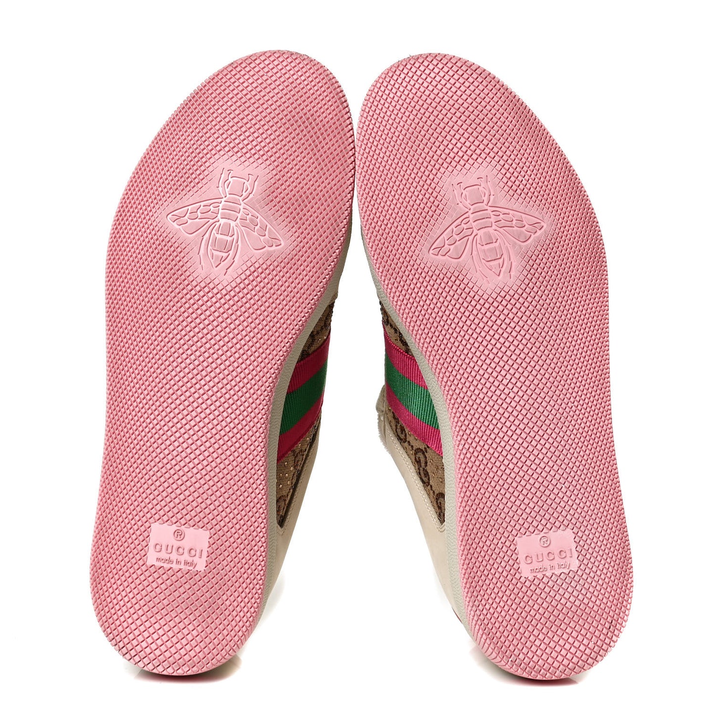 New GG Monogram Nubuck Web Crystal Embellished Womens Screener Sneakers 38 Camel Ebony Wild Rose