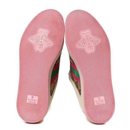 Gucci New GG Monogram Nubuck Web Crystal Embellished Womens Screener Sneakers 38 Camel Ebony Wild Rose 3 of 12