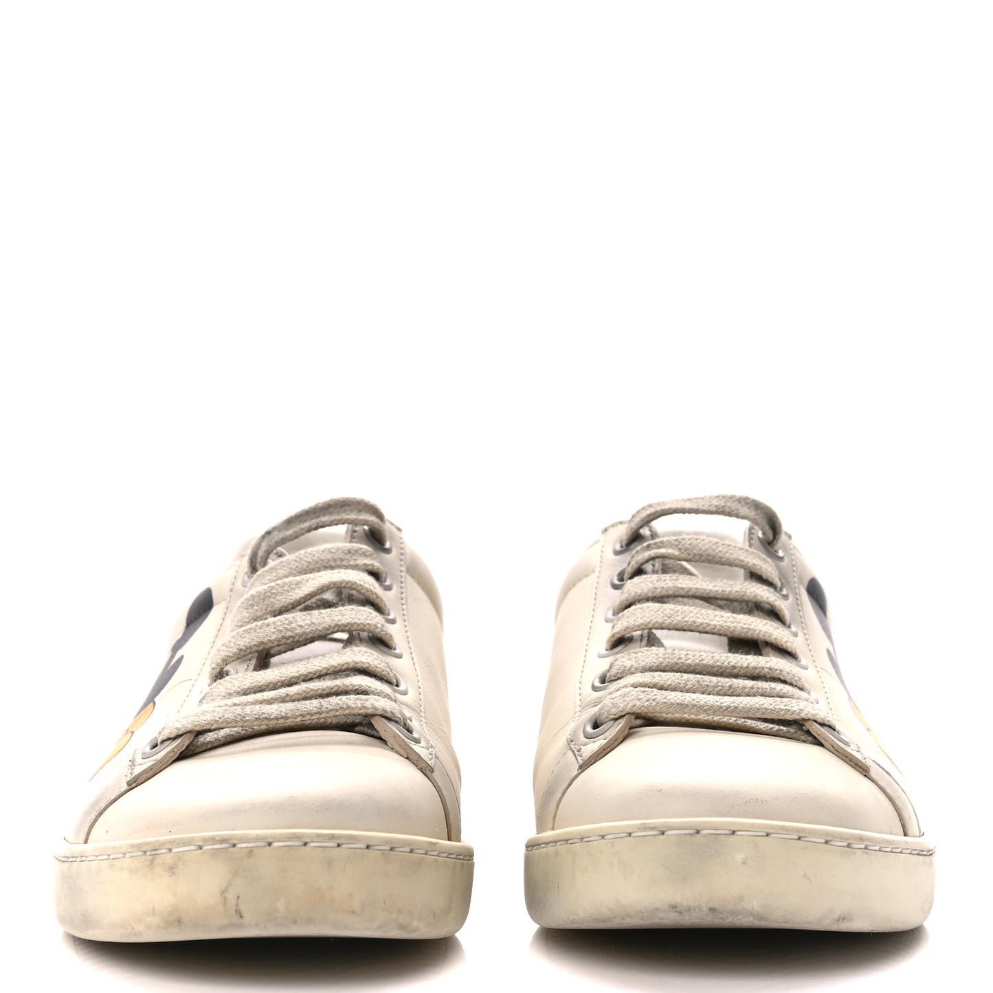 X DISNEY Miro Soft Calfskin Mickey Mouse Print Womens Ace Sneakers 35.5 Ivory Deep Orange