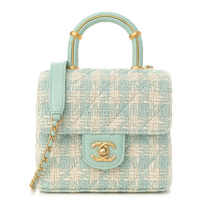 Chanel Tweed Handle Crush Top Handle Flap Bag Light Blue Ecru 1 of 12
