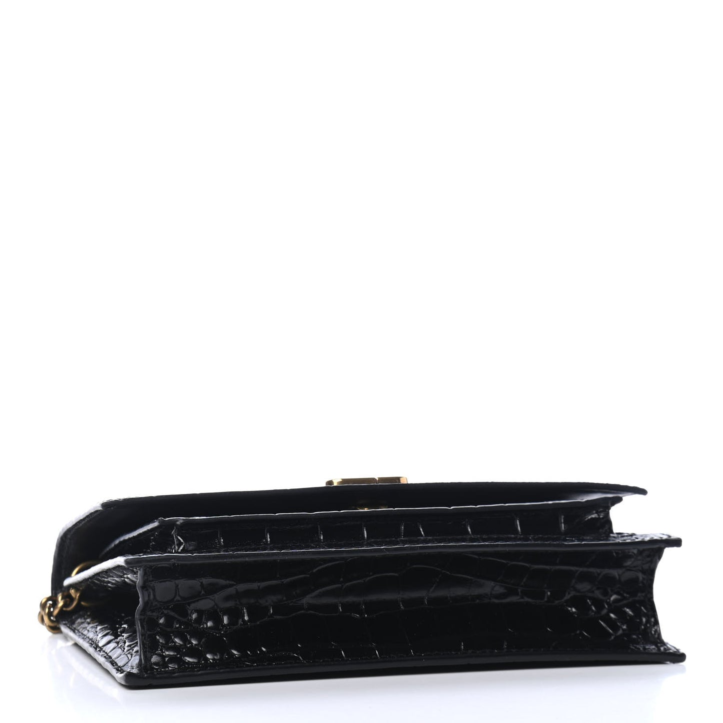 Shiny Calfskin Crocodile Embossed Sharp Crossbody Clutch Black