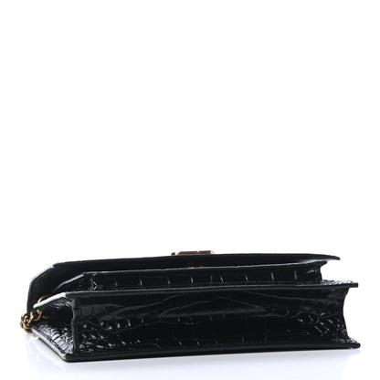 Balenciaga Shiny Calfskin Crocodile Embossed Sharp Crossbody Clutch Black 3 of 4