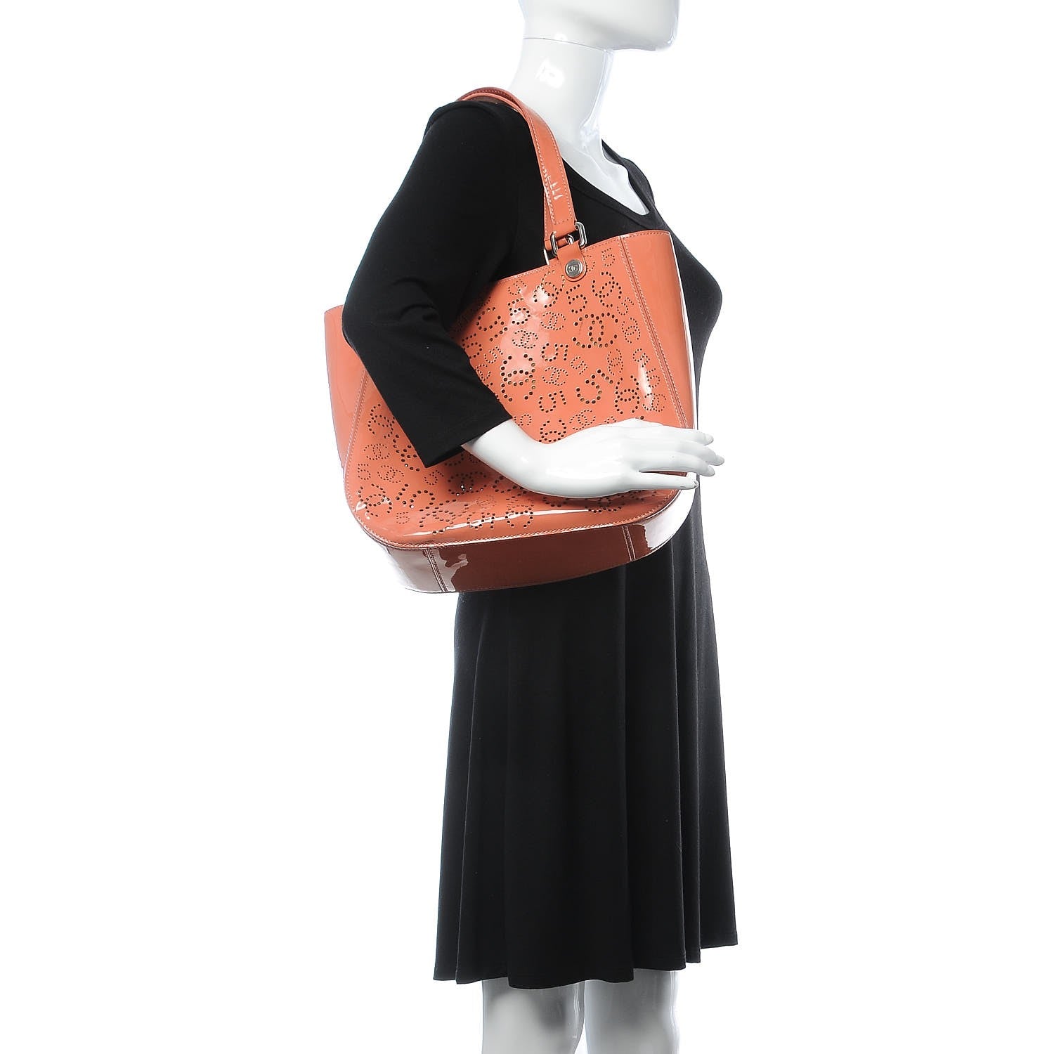 Chanel Patent Perforated CC No 5 Tote Coral 2 of 23