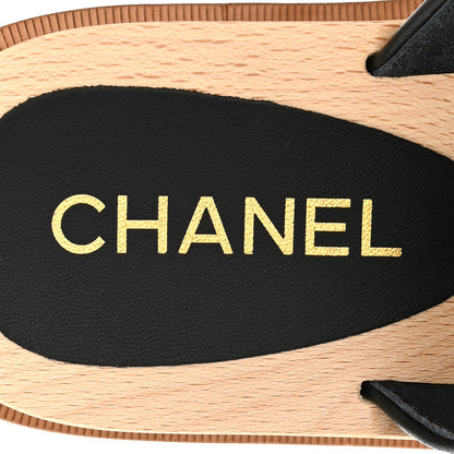 Chanel Calfskin Wood Buckle Sandals 36 Black 7 of 10
