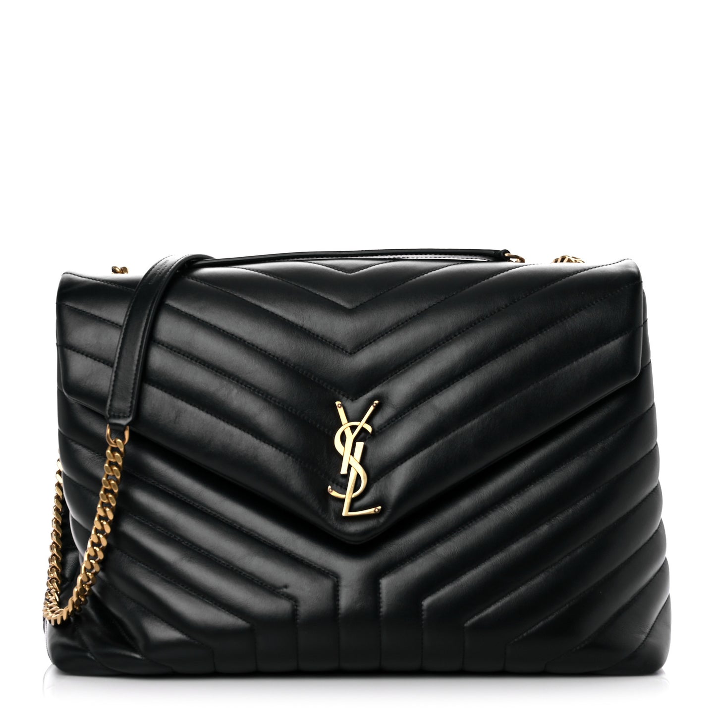 Calfskin Y Quilted Monogram Large Loulou Chain Satchel Black