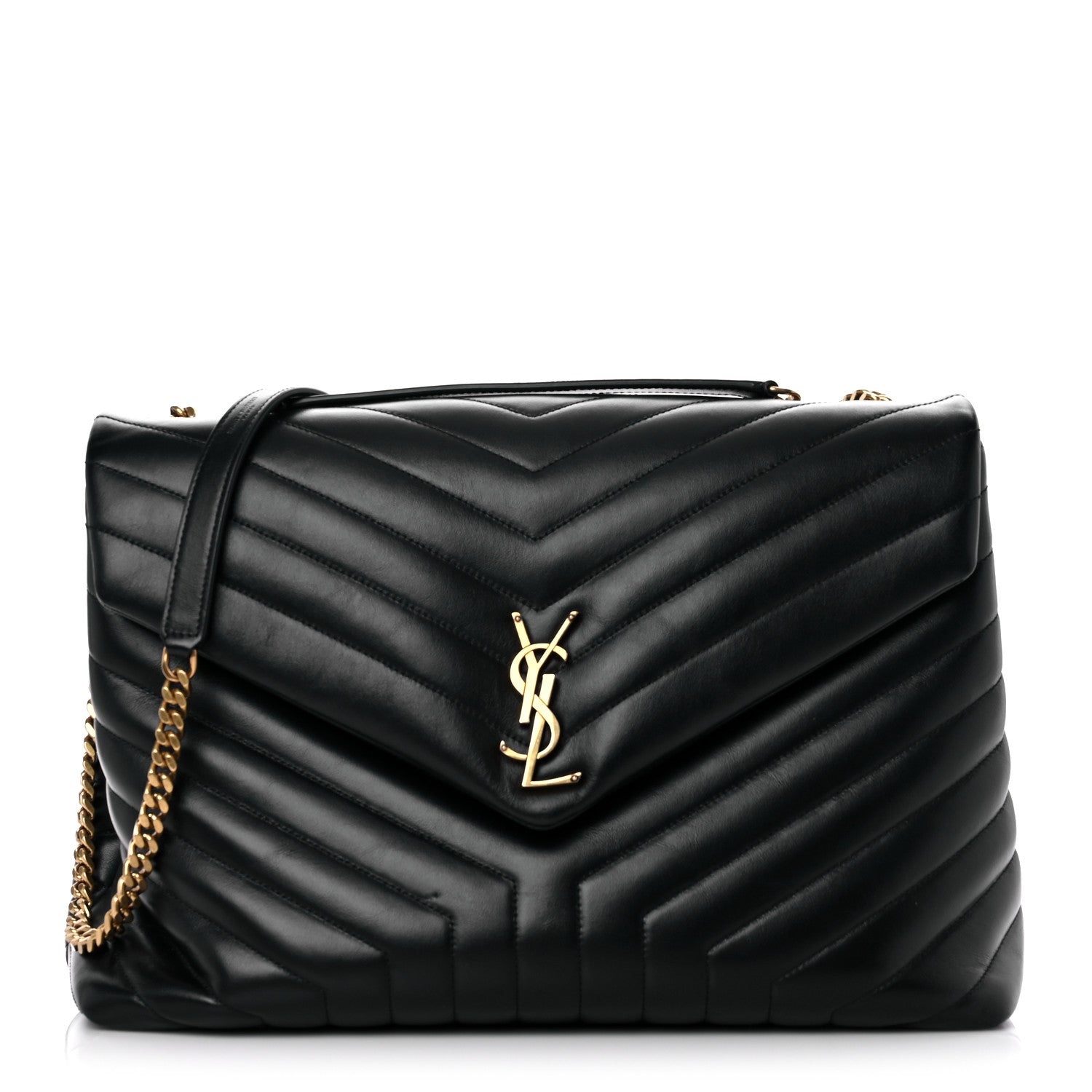 Saint Laurent Calfskin Y Quilted Monogram Large Loulou Chain Satchel Black 1 of 17