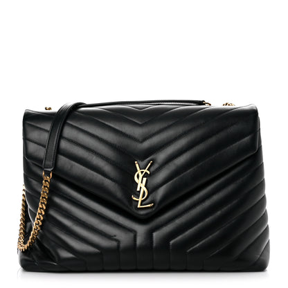 Saint Laurent Calfskin Y Quilted Monogram Large Loulou Chain Satchel Black 1 of 17