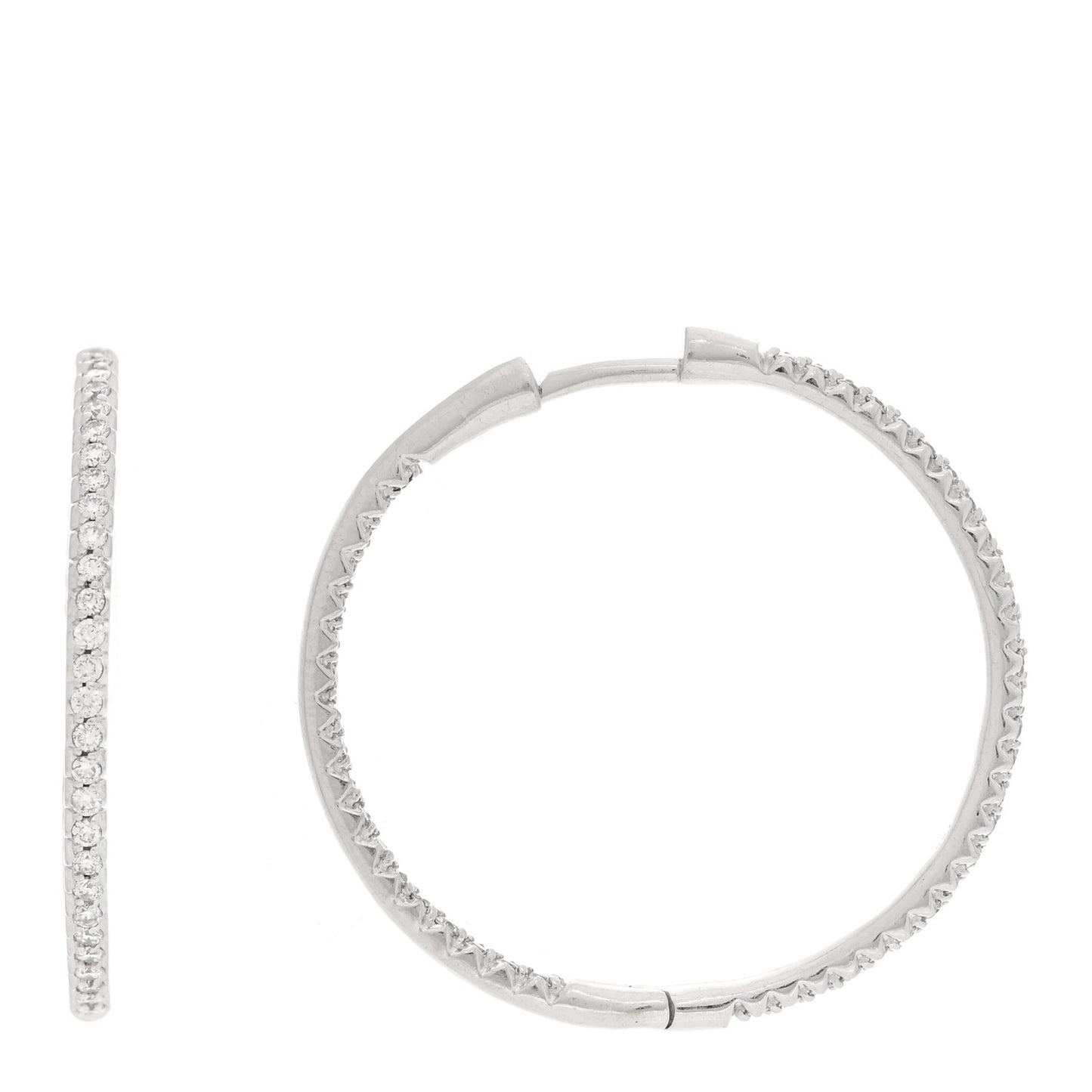 18K White Gold Diamond Large Inside Outside Hoop Earrings