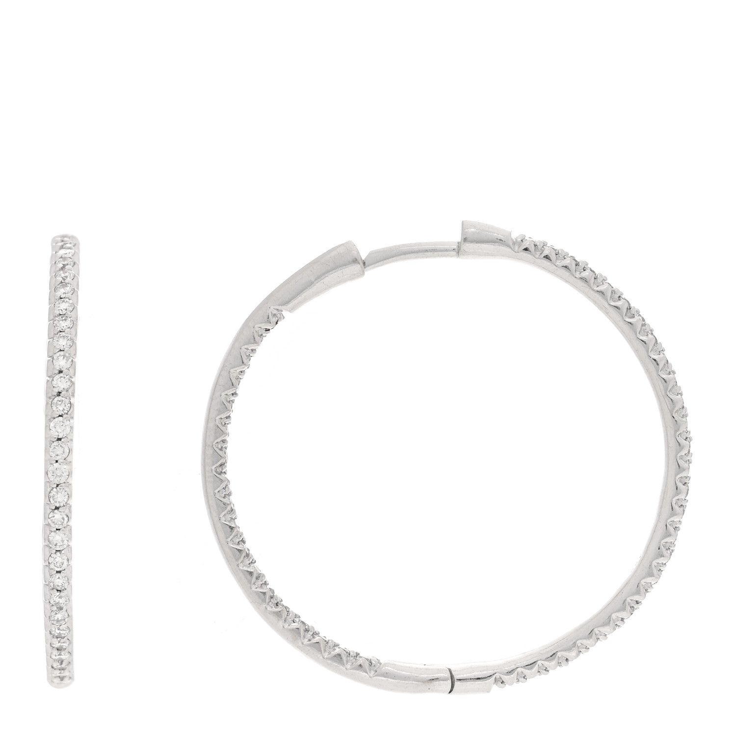 Roberto Coin 18K White Gold Diamond Large Inside Outside Hoop Earrings 1 of 4