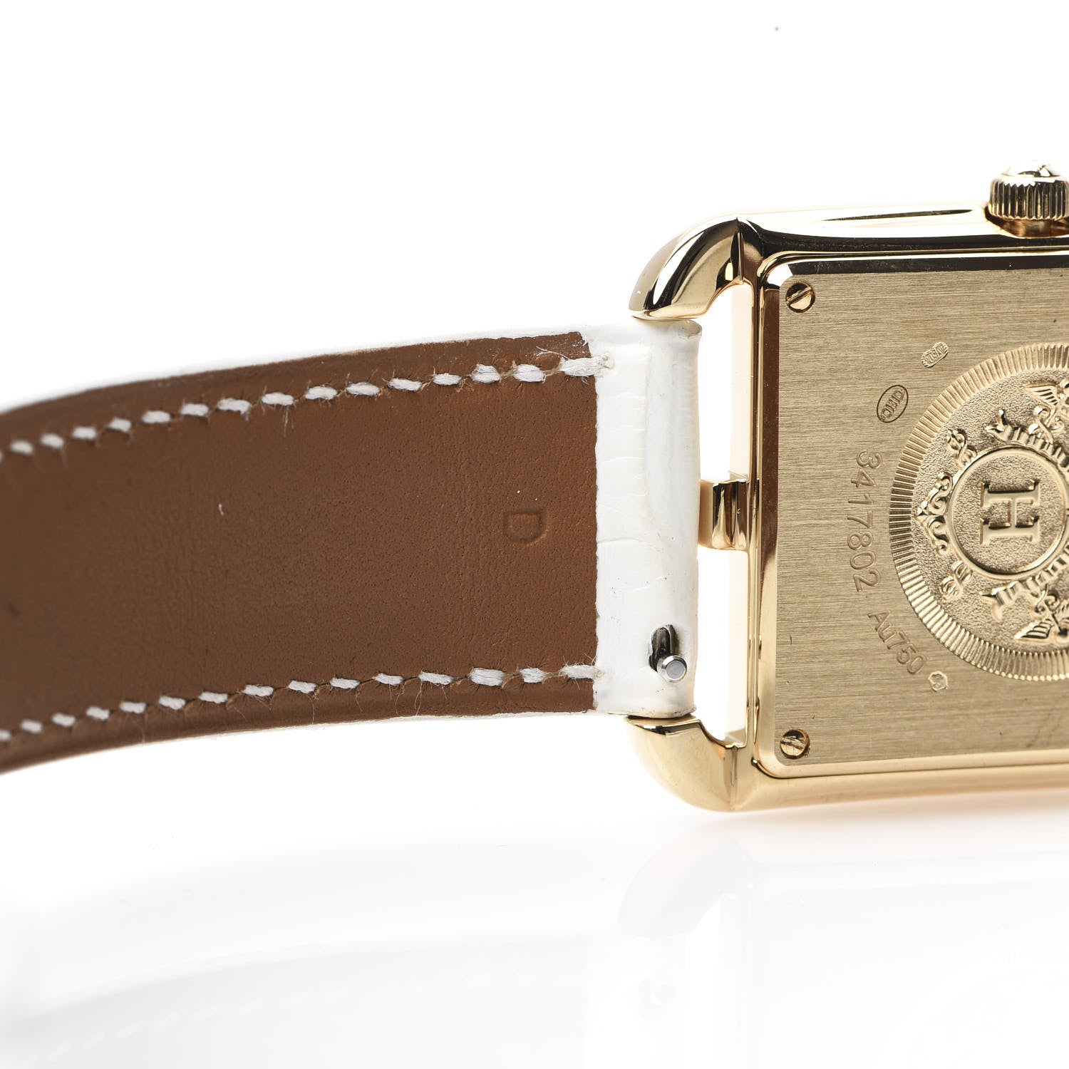 Hermes 18K Yellow Gold Alligator Diamond Bezel Mother of Pearl 29mm Cape Cod Quartz Watch Blanc 7 of 10