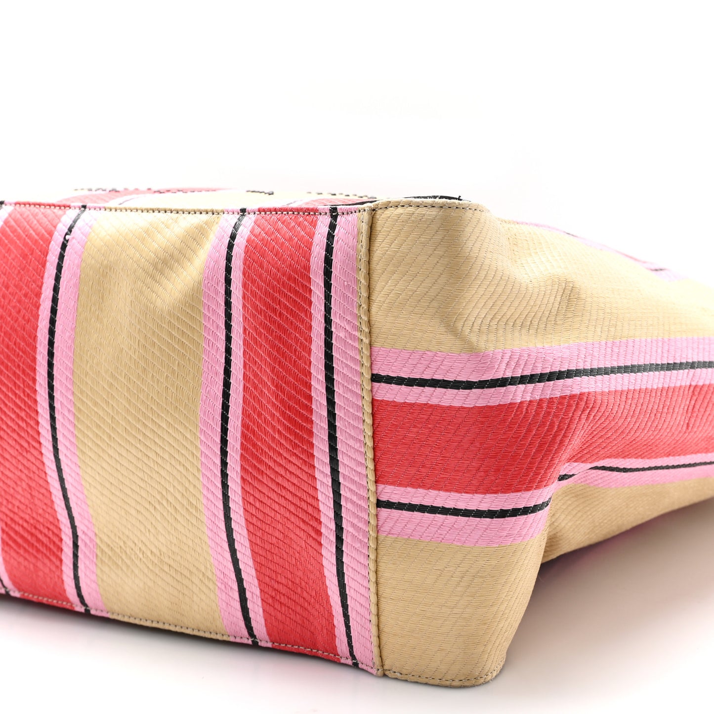 Raffia Striped Logo Tote Red
