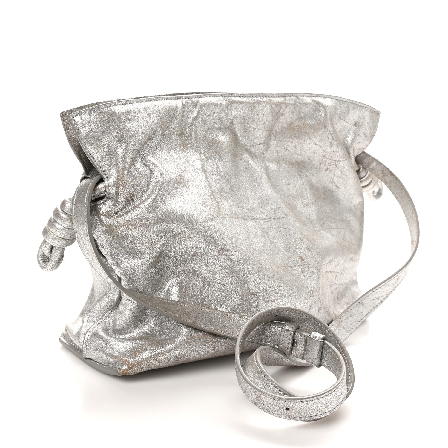 Loewe Distressed Metallic Lambskin Medium Flamenco Knot Bag Silver 3 of 9