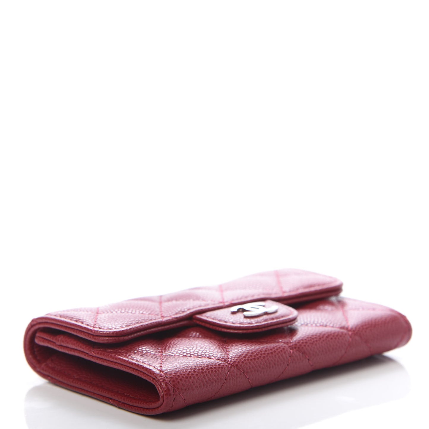 Caviar Quilted Flap Card Holder Wallet Red