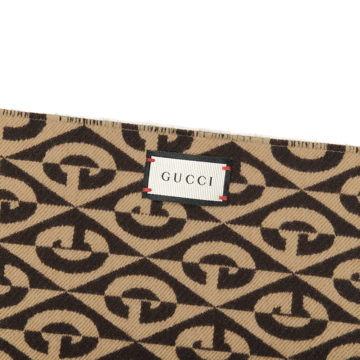 Gucci Wool Cotton Jacquard G Rhombus Scarf Beige Brown 3 of 4