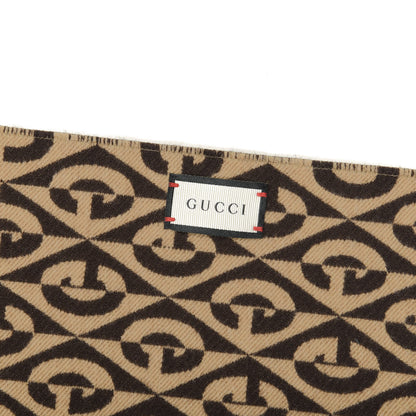 Gucci Wool Cotton Jacquard G Rhombus Scarf Beige Brown 3 of 4
