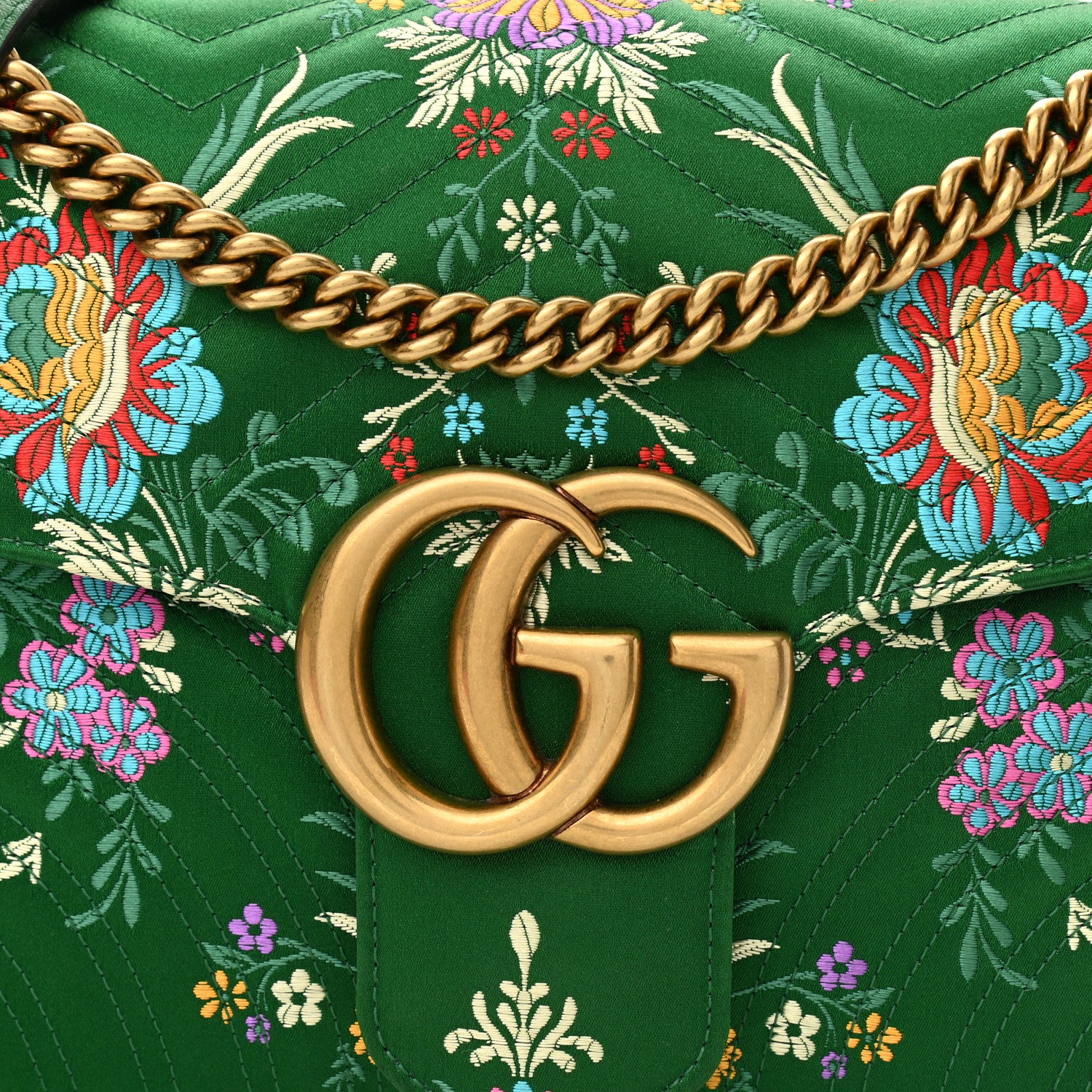 Gucci Jacquard Matelasse Floral Medium GG Marmont Shoulder Bag Green 8 of 10