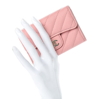 Chanel Caviar Chevron Quilted Flap Card Holder Pink 2 of 9
