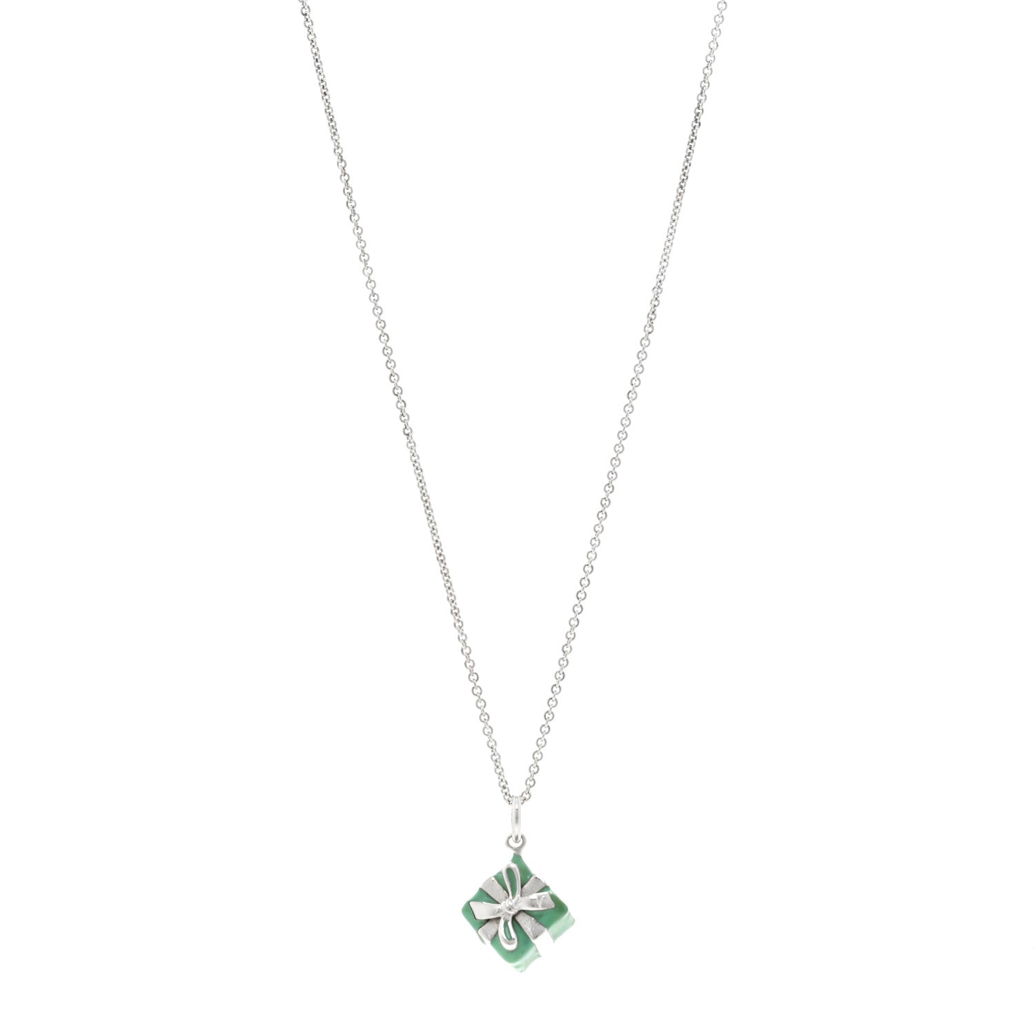 Tiffany Sterling Silver Enamel Gift Box Charm Necklace Blue 1 of 4