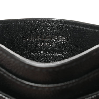 Saint Laurent Grain De Poudre Matelasse Chevron Monochrome Monogram Credit Card Case Black 6 of 8
