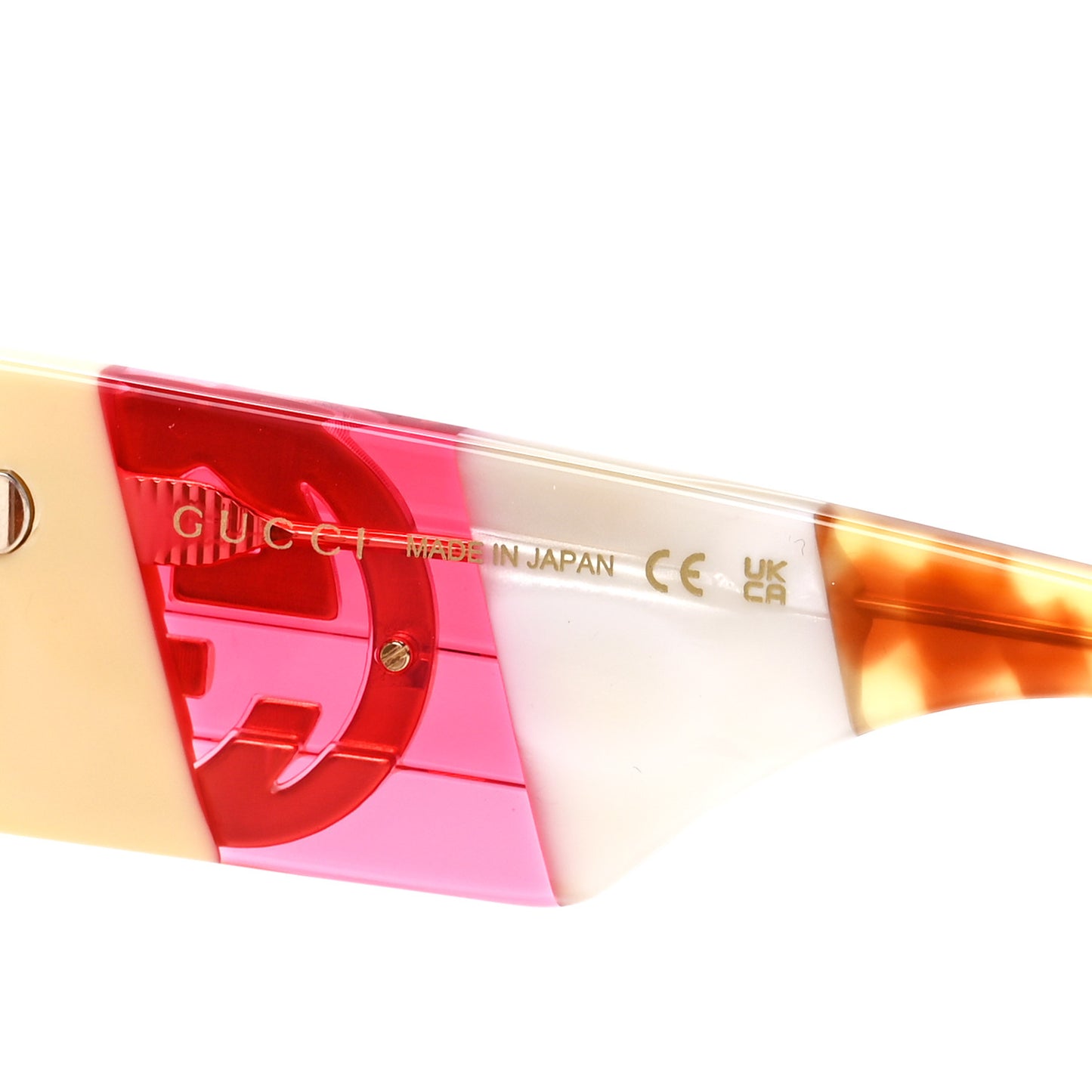 Acetate Round Frame Sunglasses GG1308S White Pink Tortoise