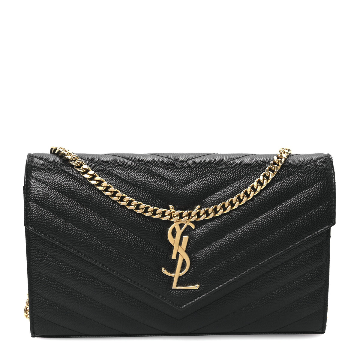 Grain De Poudre Matelasse Chevron Monogram Chain Wallet Black