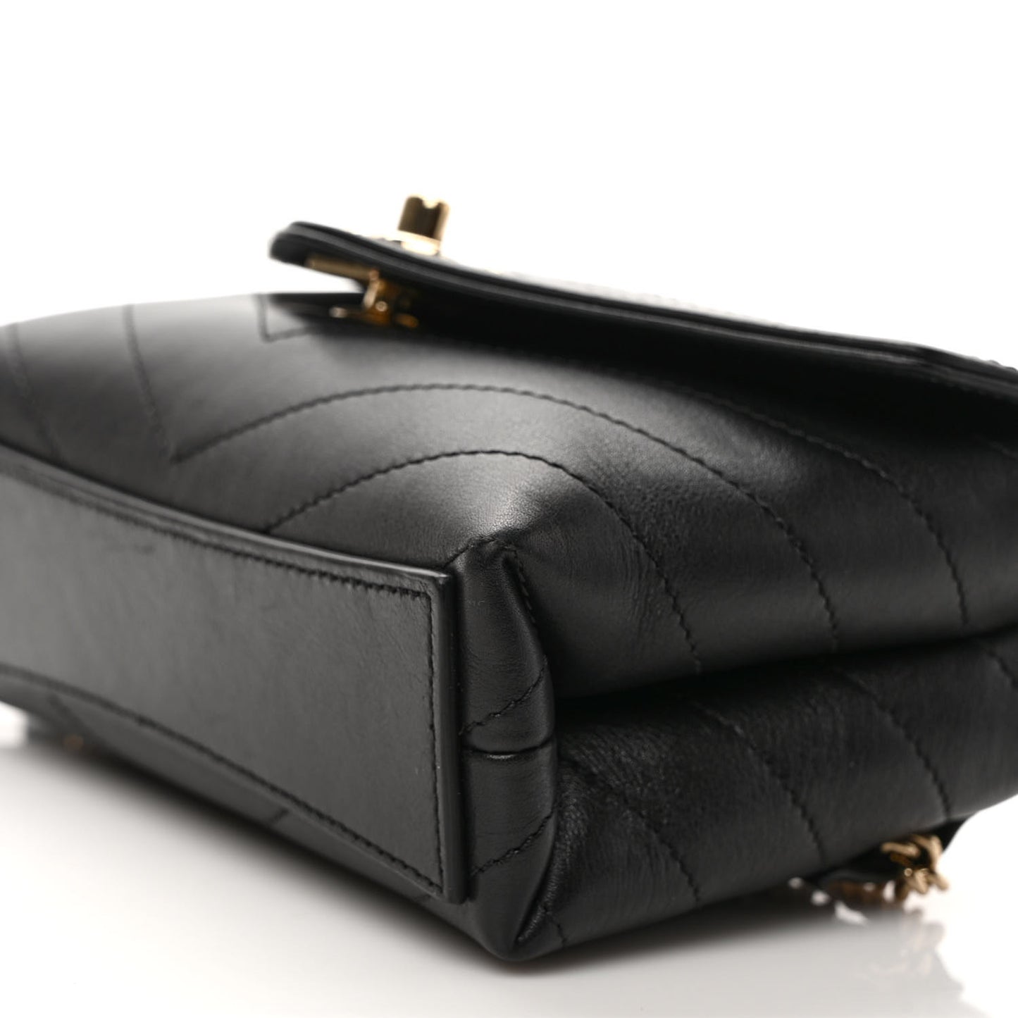 Calfskin Chevron Stitched Coco Waist Bag Black