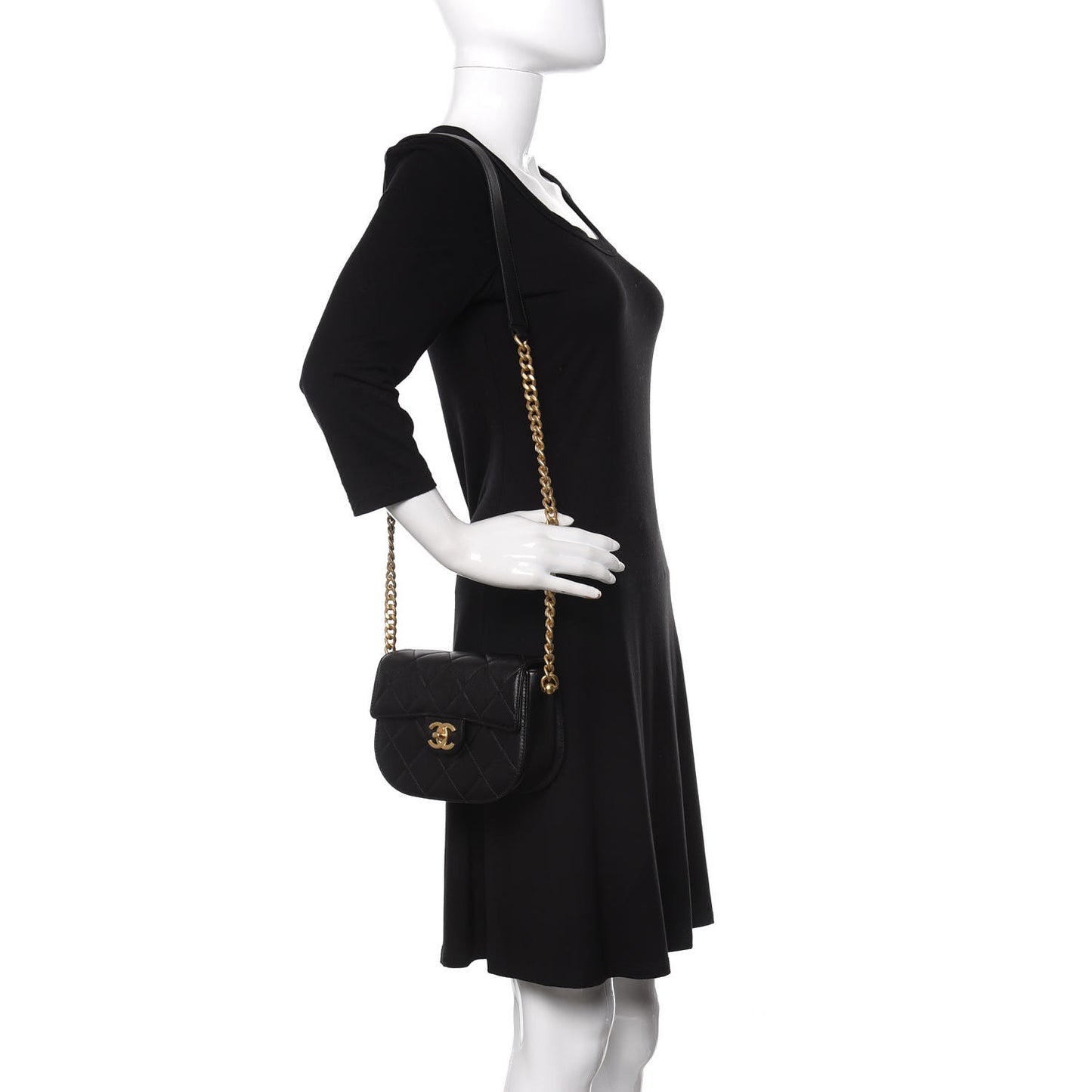 Calfskin Quilted Moon Messenger Black