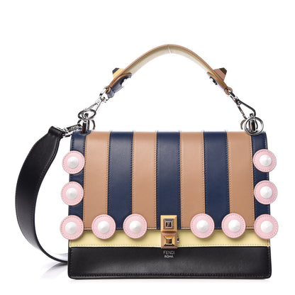 Fendi Vitello Liberty Lucido Pequin Inlay Studded Kan I Shoulder Bag Black Multicolor 1 of 9