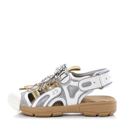 Gucci Mesh Fabric Tinsel Sport Sandals 37.5 White Silver 1 of 8