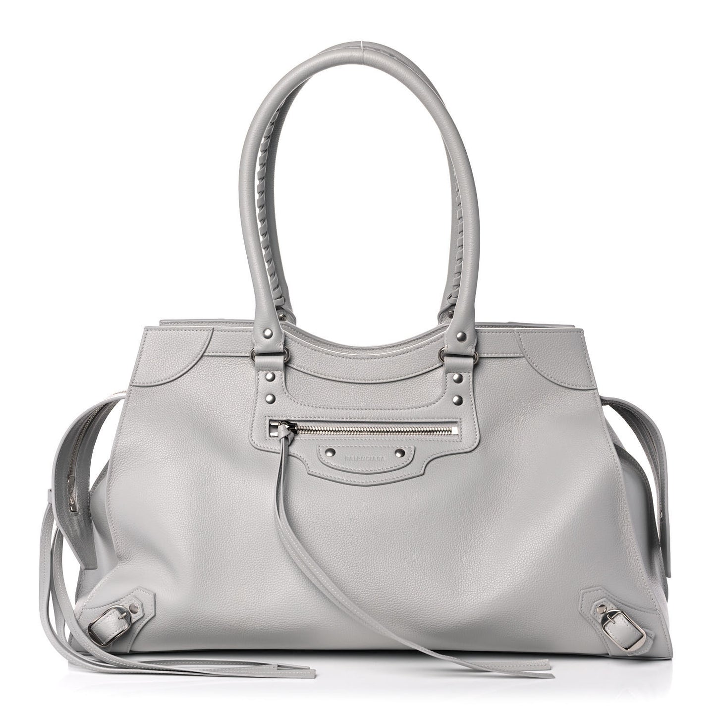 Grained Calfskin Neo Classic Silver Hardware Large Top Handle Bag Light Grey