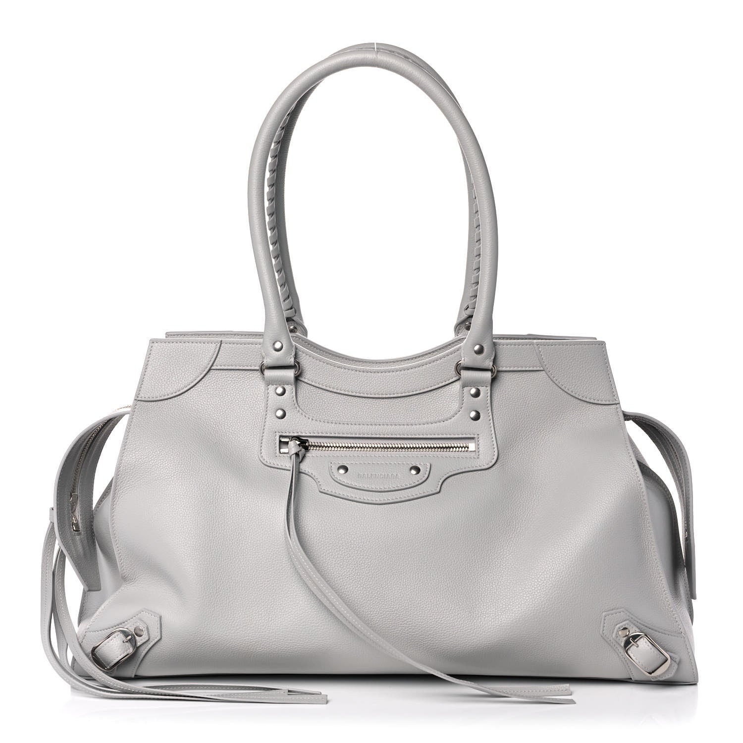 Balenciaga Grained Calfskin Neo Classic Silver Hardware Large Top Handle Bag Light Grey 1 of 14