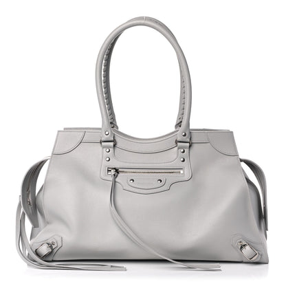 Balenciaga Grained Calfskin Neo Classic Silver Hardware Large Top Handle Bag Light Grey 1 of 14