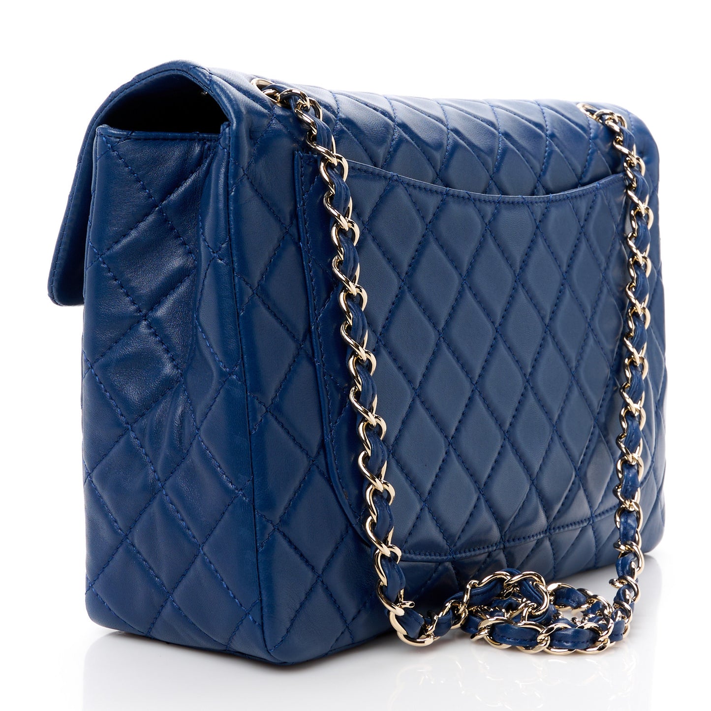 Lambskin Quilted Maxi Single Flap Marine Fonce